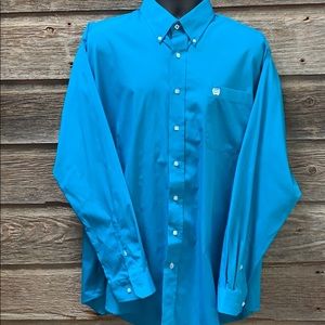 Cinch L/S Button Down Solid 100% Cotton Teal Shirt